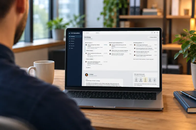 Laptop op een bureau in een kantoor met het dagoverzicht van het portaal